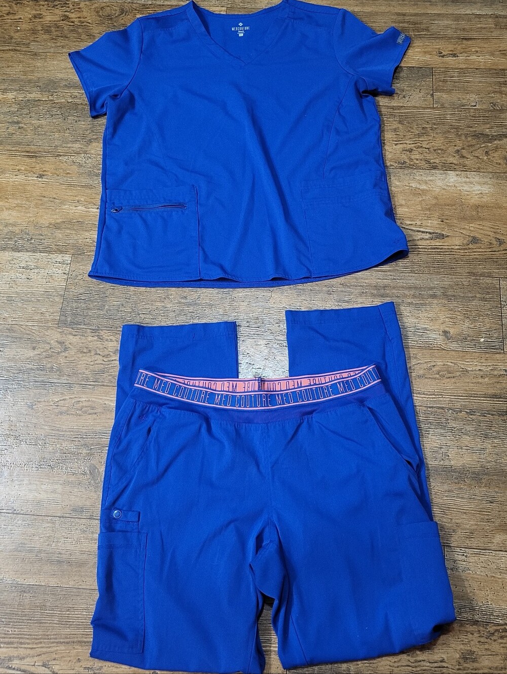 Womens Med Couture V Neck Top & Pants Set in Royal Blue